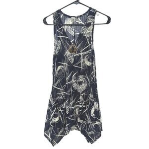 Open Knit Abstract‎ Lagenlook Tunic One Size Navy Asymmetrical Hem Boho Artwear